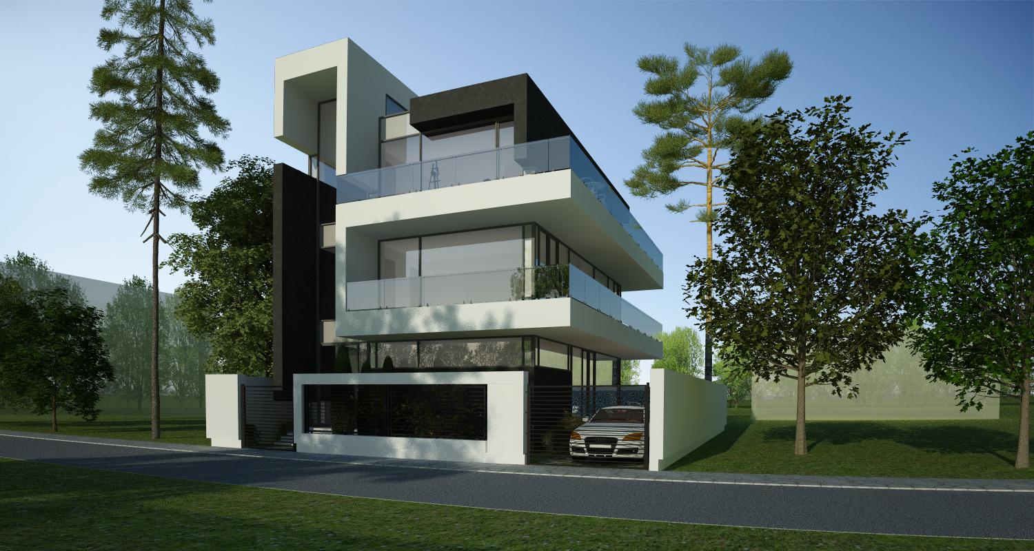 Proiect Locuinta Moderna cu Piscina casa moderna pe teren ingust cod MMR in Magurele Ilfov